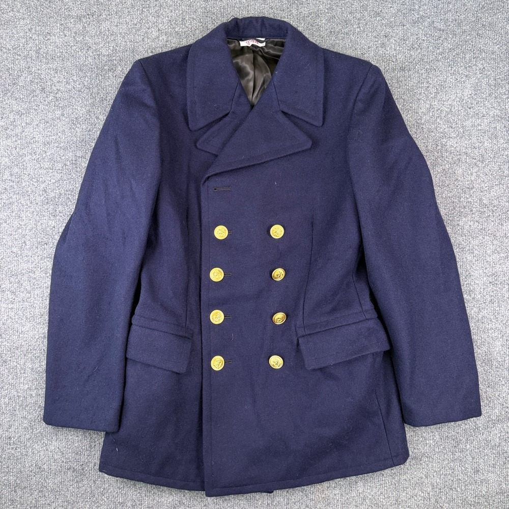 East German NVA Volksmarine Wool Peacoat Mens 38 Blue Sturm Military Coat Jacket